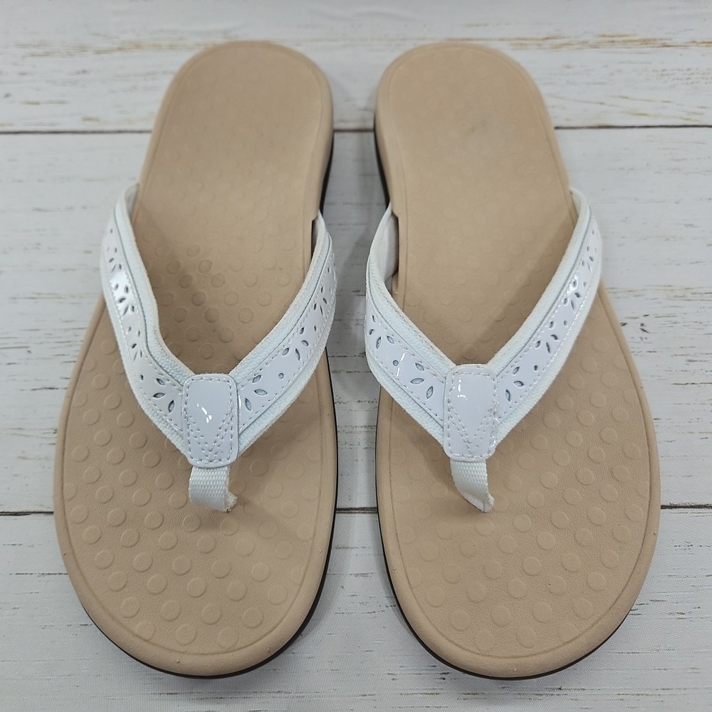 Vionic Casandra Womens 11‎ White Leather Flip Flop Thong Toe Post Casual Sandals - Picture 2 of 10